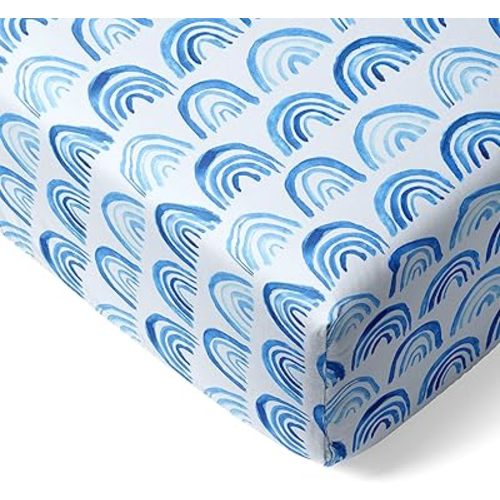 Little Sleepies Baby Crib Sheets, Buttery Soft Viscose from Bamboo Crib Sheets for Boys & Girls, Toddler Bed Sheet, Standard Crib Mattress Sheet, Super Stretchy & Elasticized (Blue Rainbows)