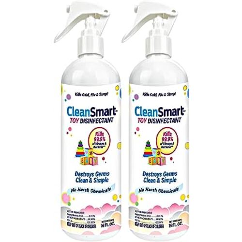 CleanSmart Toy Disinfectant Spray Kills 99.9% of Viruses and Bacteria, Rinse Free, 16 oz Bottle, (Pack of 2)