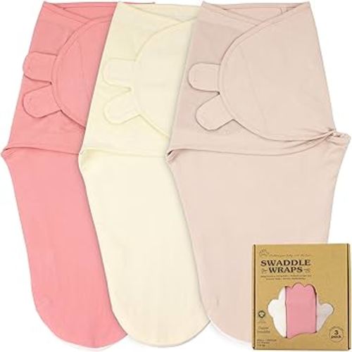 Bublo Baby Organic Zipper Swaddles for Newborns – Swaddles 0-3 Months, 3-Pack – Infant Sleep Sack with Zipper – Adjustable & Breathable Swaddle Blanket Wrap for Newborn Girls (Dusty Pink)