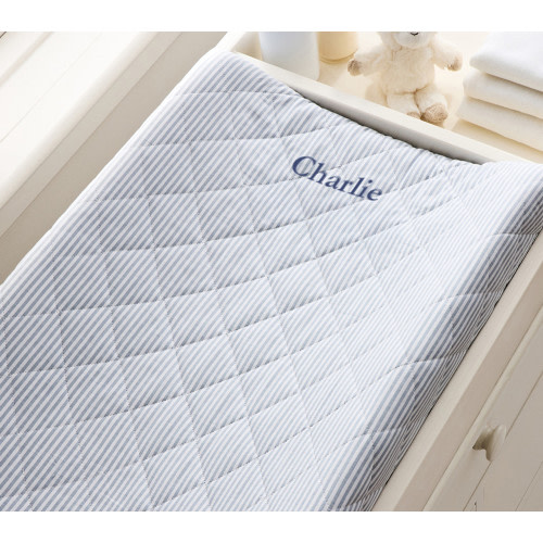 Oxford Stripe Organic Quilted Changing Pad Cover
