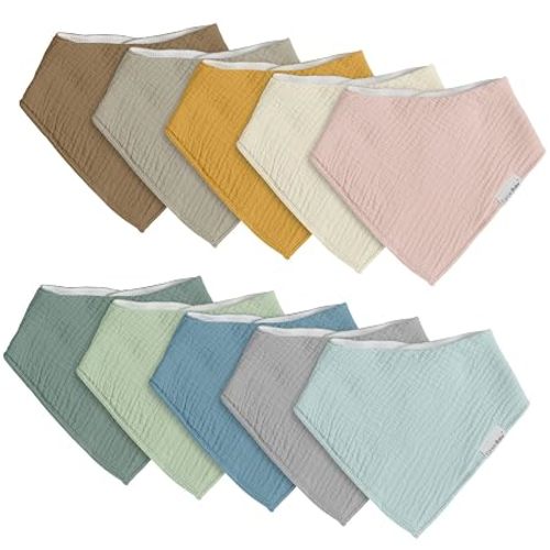 Muslin Bibs for Drooling and Teething,10 Pack Drool Bibs for Boys Girls,100% Cotton Soft for Infant,Newborn