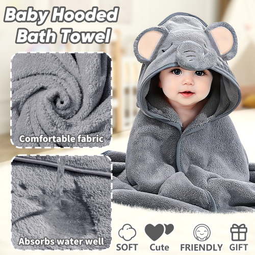 Hooded Towel - Rayon Made from Bamboo, Bath Towel with Bear Ears for Newborn, Babie, Toddler, Infant - Absorbent Large Baby Towel - Bear, 30 x 30 Inch