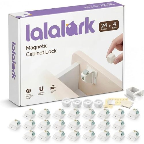 Magnetic Cabinet Locks Baby Proofing (24 Pack+4 Keys), Easy Installation Adhesive Child Proof Locks for Baby Safety, No Tools Child Safety Latches for Cabinets, Drawers, Doors