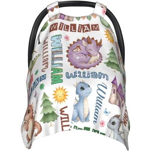Personalized Baby Dragon Car Seat Canopy for Babies,Custom Name Dragon Car Seat Covers Boys Girls,Stroller Cover,Opening Minky Nursing Breastfeeding Cover for Infant,Newborn