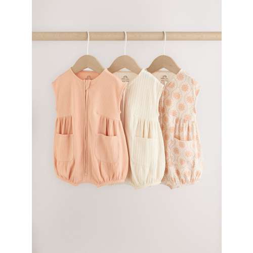 Orange Tonal Patterned Zip Through Baby Rompers 3 Pack