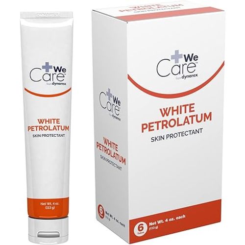 Dynarex White Petrolatum, Petroleum Jelly for Dry, Damaged or Cracked Skin, Soothing White Petroleum Jelly for Minor Skin Irritations, 4 oz. Tubes, 1 Box of 6 Tubes