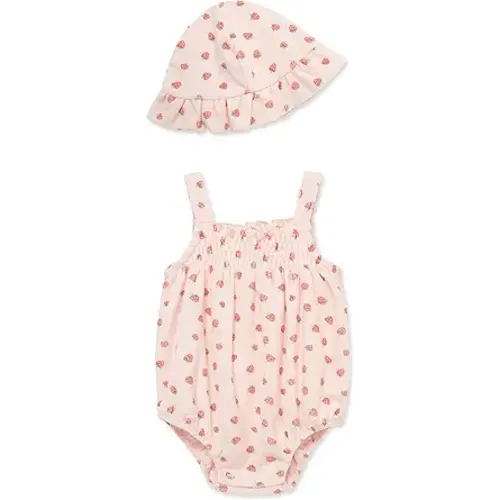 Little Me Clothes for Baby Girls' Terry Bubble Romper and Hat Set, 3 to 12 Months