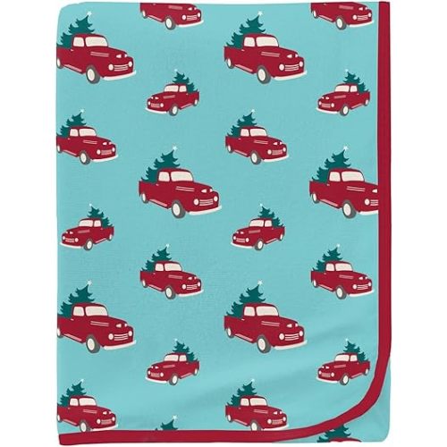 KicKee Print Swaddle Blankets, Silky Soft Baby Blanket, Security Blanket, Sized 40” x 29” (Iceberg Trucks and Trees - One Size)