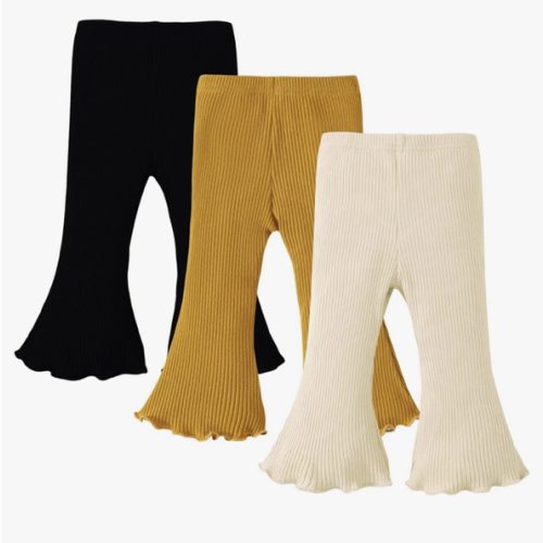 SOBOWO Baby Girl Flare Pants 3 Pack Toddler Solid Ribbed Ruffle Bell Bottoms Pants Trousers Fall Outfits