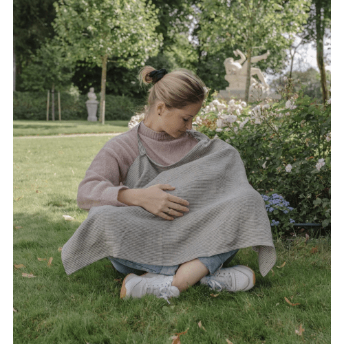 Linen nursing cover | 58. Blue Beige Stripes