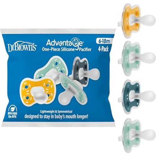 Dr. Brown's Advantage One-Piece Silicone Baby Pacifier, 6-18M, 4-Pack