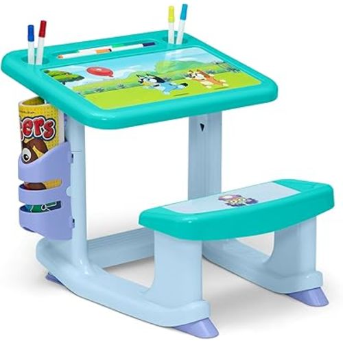 Delta Children Bluey Draw and Play Desk Includes 10 Markers and Coloring Book, Blue