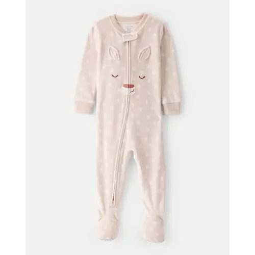 Baby Girl Deer Print DreamPlush Snug Fit Long-Sleeve 2-Way Zip Pajamas - Tan | Carter's