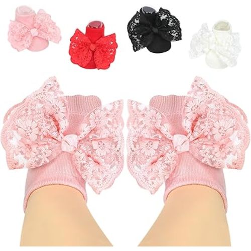 4pack Baby Socks for Baby Girl Gifts, Low Cut Newborn Socks 0-6 months for Baby Stuff Item, Non-Slip Grips Socks for Infant Girl Outfits, Christmas Gifts for Newborn Accessories