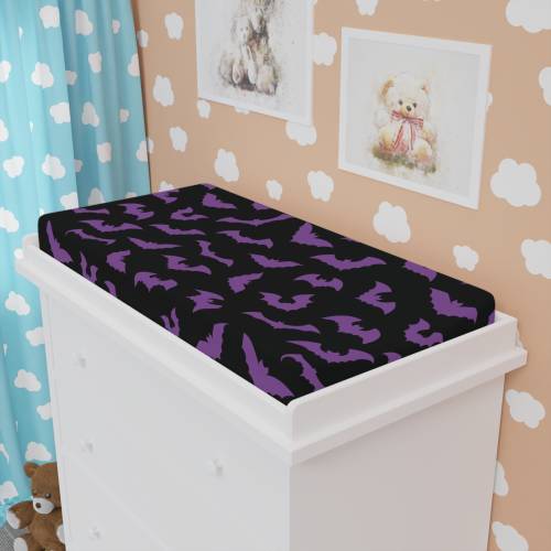 Purple Bats Baby Changing Pad Cover | Pastel goth black purple