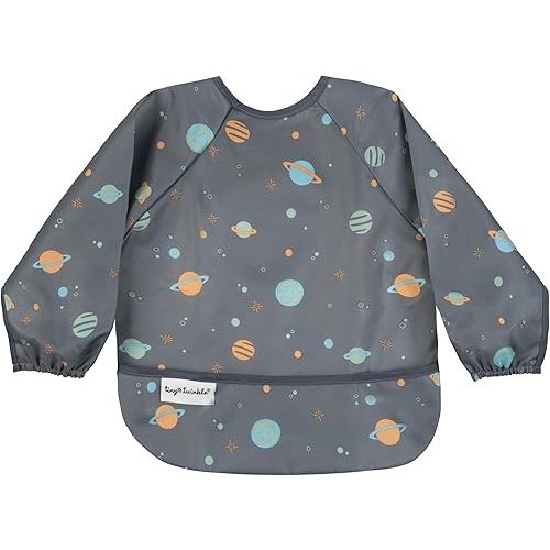 Tiny Twinkle Long Sleeve Bib for Babies & Toddlers | Waterproof Smock Bib for Eating | Machine Washable & Mess-Proof Feeding Essentials | Newborn Shower Gift (Space, 6–24M)