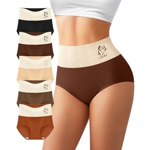 Women's Cotton Underwear High Waisted Tummy Control Soft Stretch Briefs Full Coverage Panties 5 Pack