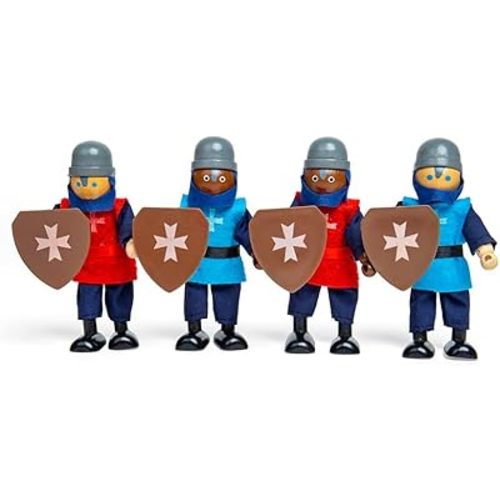 Bigjigs Toys Wooden Knights | Medieval Figure Set for Kids | Action Playset for Castle Role Play | Figurines with Shield Accessories | Wood Gifts for 3+ Year Old Children | Dolls for History Learning