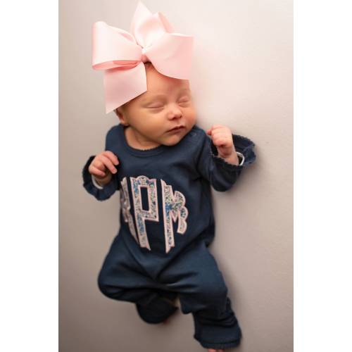 Baby girl coming home outfit, hospital outfit, monogrammed, personalized, sk creations, navy ruffle