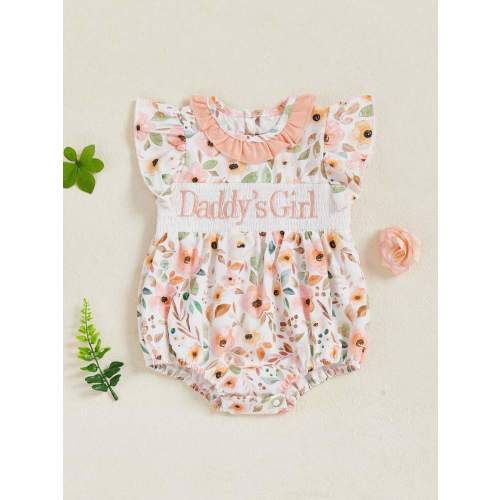 Newborn Baby Girl Clothes Ruffle Sleeve Embroidery Floral Bubble Romper Smocked Daddy's Girl Baby Summer Clothes | SHEIN USA