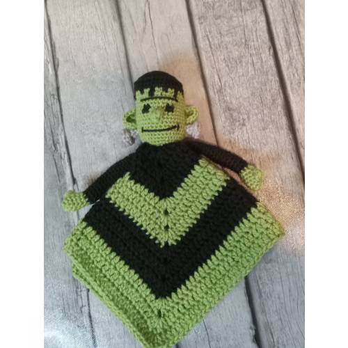 Crocheted Frankenstein Security Blanket: Gothic Horror Baby Lovey