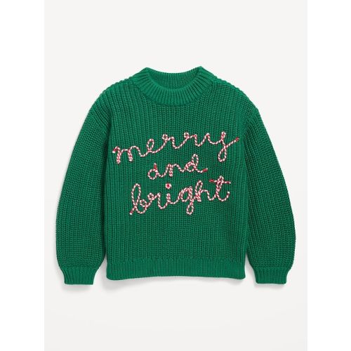 Mock-Neck Embroidered Graphic Sweater for Toddler Girls