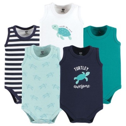 Hudson Baby Infant Boy Cotton Sleeveless Bodysuits, Sea Turtle, 3-6 Months