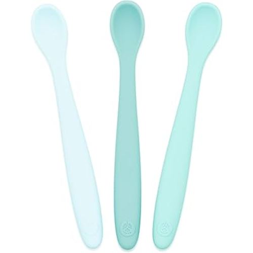 WeeSprout Silicone Baby Spoons - First Stage Infant Feeding Utensils With Soft-Tip, Bendable Kitchenware for Parent & Self-Feeding, Ultra-Durable, Dishwasher Safe, Travel Case, Set of 3
