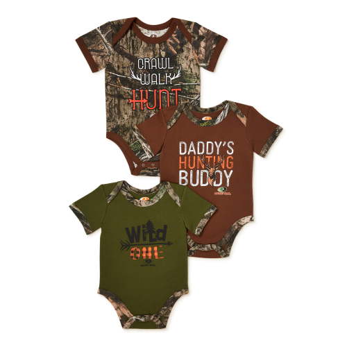 Mossy Oak Baby Boy Hunting Bodysuits, 3-Pack, Sizes 0/3-24 Months