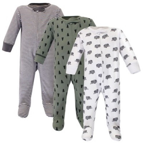 Touched by Nature Baby Boys Organic Cotton Zipper Sleep and Play 3pk, Happy Camper, 6-9 Months