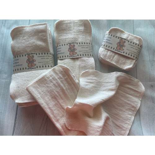 MamaBear Organic Unbleached Cotton Birdseye Reusable Cloth Wipes, Napkins, Family Cloth, Unpaper Towels - Set of 10