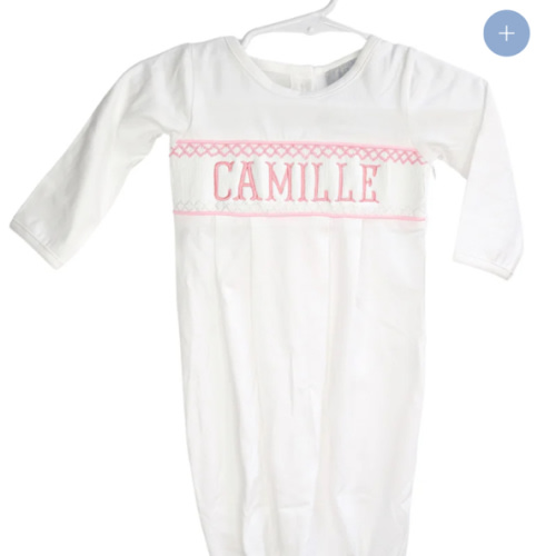 Pink Baby Snuggles - Custom Embroidered Gown and Hat (Quick Ship)