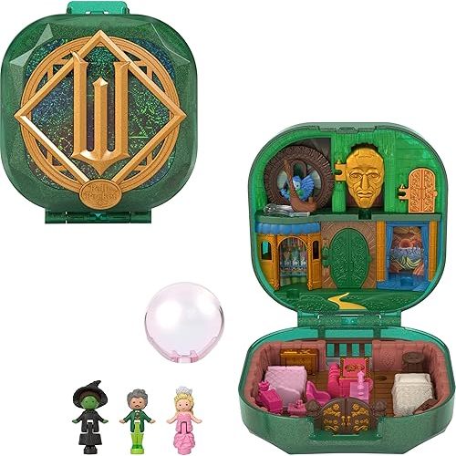 Polly Pocket Wicked x Collector Compact, Micro Dolls and Playset, 2 Themed Accessories, Iconic Shiz & Oz Locations, Glinda, Elphaba, & The Wizard