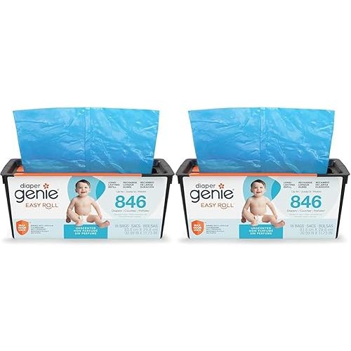 Diaper Genie Easy Roll Refill with 18 Bags - for the Diaper Genie Signature and Platinum pails | Lasts Up to 5 Months or Holds Up to 846 newborn Diapers Per Refill blue 1 Count (Pack of 2)