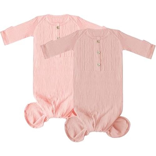 Muslin Organic Cotton Knotted Baby Gown - Soft and Stylish Sleepwear for baby outfits Newborns 0-3 months 2PACK