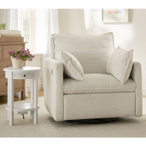 Paxton Pillow Power Swivel Recliner-Teddy Faux Oat/Oatmeal