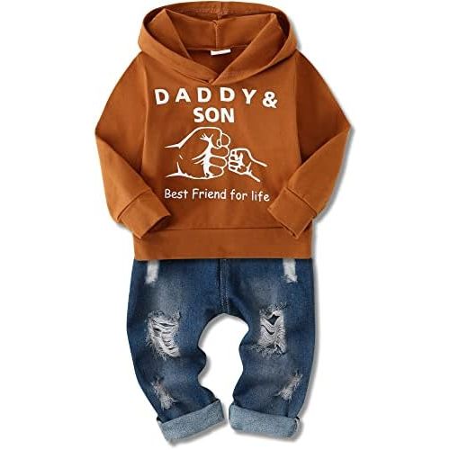 WESIDOM Baby Boy Clothes, Long Sleeve Printing Hoodie With Jeans Pants Outfits Set