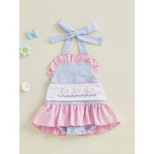 Halter Tie Whales Embroidered Bubble | SHEIN USA