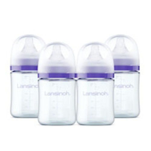Lansinoh Anti-Colic Glass Baby Bottles, 5 Ounces, 4 Count Bottles for Feeding, Baby Essentials, Includes 4 Slow Flow Nipples, Size S