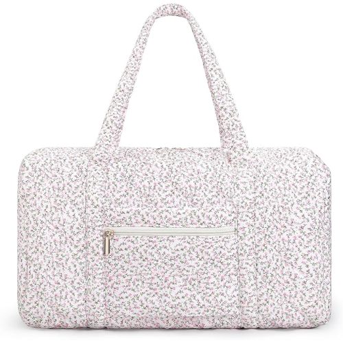 Quilted Travel Duffle Bag for Women Floral Puffy Foldable Weekender Carry On Tote Bags Large Capacity Overnight Luggage Bag
