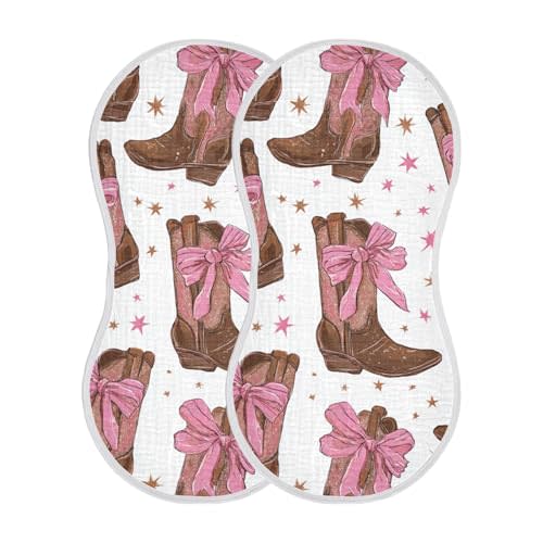 Western Cowgirl Boots Star Burp Cloths Baby Boys Girls Absorbent Soft Cotton Burping Cloths Rags 2 Pack