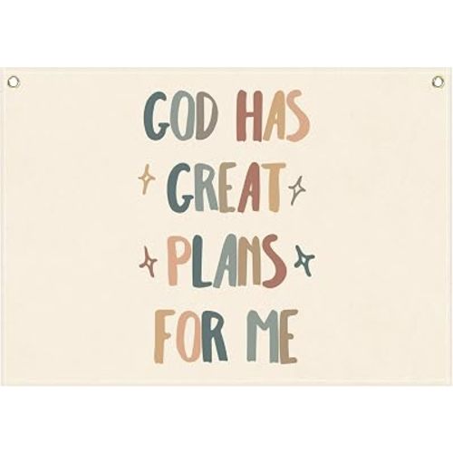 Rectangular Christian Bible Verse Scripture Canvas Banner Wall Decor Flag Sign for Baby Girl Kids,Nursery Bedroom Nursery Wall Decor,Baby Shower Baptism Christmas Gift-God Has Great Plans