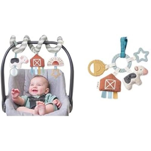 Itzy Ritzy Car Seat Spiral and Busy Ring Teething Toy Bundle (Farm)