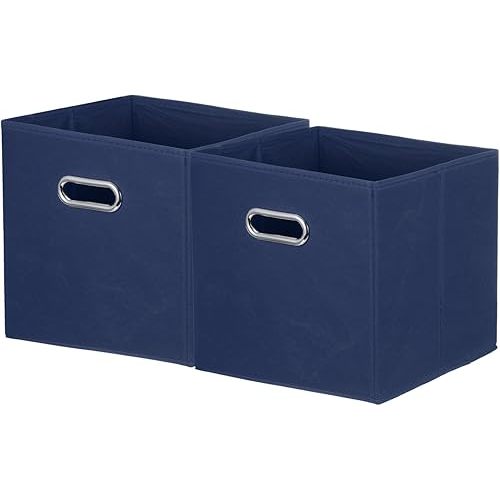 uxcell 2 Pack Storage Cubes, 11 x 11 x 11 Inch Fabric Storage Bins with Circular Handle, Foldable Cube Organizer Bins Box for Closet Shelves Nursery Offices Home Clothing, Dark Blue