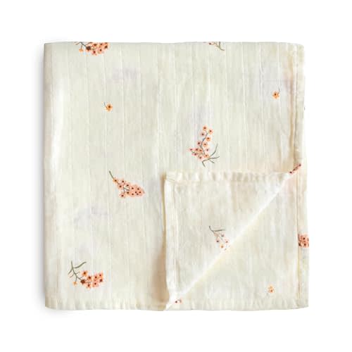 mushie Muslin Baby Swaddle Blanket | 100% Organic Cotton (Flowers)
