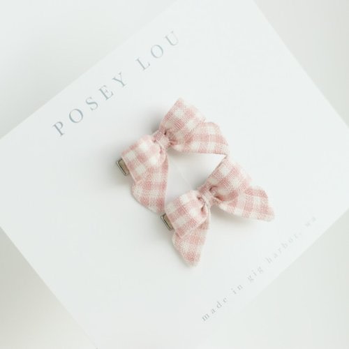 Mini Pigtail Bows Pink Gingham Linen - Etsy