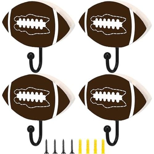 Marsui 4 Pcs 2 Inch Football Metal Wall Hooks Towel Hanger for Bathroom
