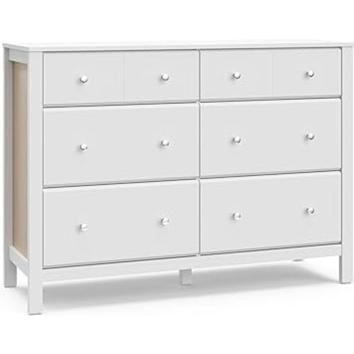 Storkcraft Horizon 6 Drawer Dresser (White with Driftwood) – GREENGUARD Gold Certified Dresser for Nursery & Kids’ Room, Modern Storage with Interlocking Drawer System