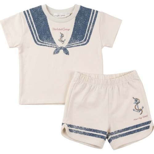 Sailor Collar Printed Set Cream - Charlotte & George | Maisonette