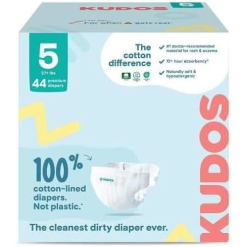 Kudos Chlorine Free Premium Diapers, Cotton-Lined, Size 5, 44 Count, 27+ lbs